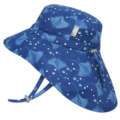 Abbildung von Jan &amp; Jul Jungen Schnell trocknender Sonnenhut mit Nackenschutz für Schwimmen, Abenteuermütze Kinder (XL: 5 12 Jahre, Manta Ray)