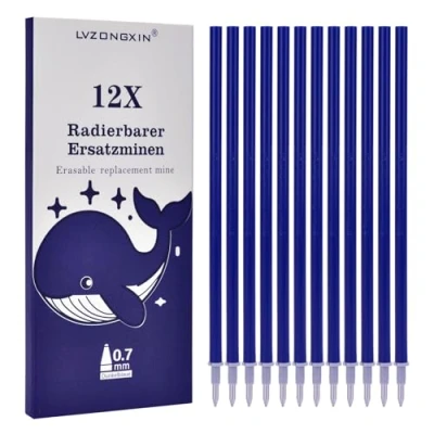 Abbildung von LVZONGXIN Ersatzminen, Kompatibel Mit Legami, [ Blau, 12er], Spitze 0,7mm,Höhe 13 cm, Radierbare Tintenrolle (BLAU0, 12)