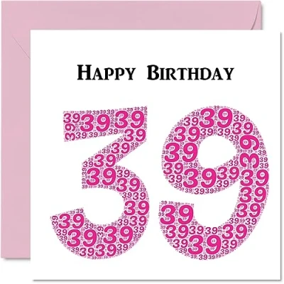 Abbildung von lustige Geburtstagskarte zum 39. Geburtstag für Frau Shapecloud Happy Birthday Karte Vater, Mutter, Sohn, Tochter, Bruder, Schwester, Onkel, Tante, Cousin, 145 mm x Grußkarten,