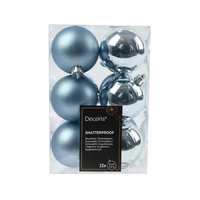 Abbildung von Decoris season decorations Weihnachtsbaumkugel, Weihnachtskugeln Kunststoff 6cm 12 Stück Eisblau