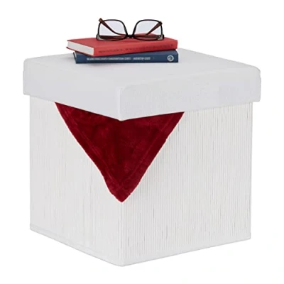 Abbildung von Relaxdays Sitzhocker mit Stauraum, gepolstert, Deckel, HBT: 35 x cm, faltbar, Bambus Sitzwürfel, weiß