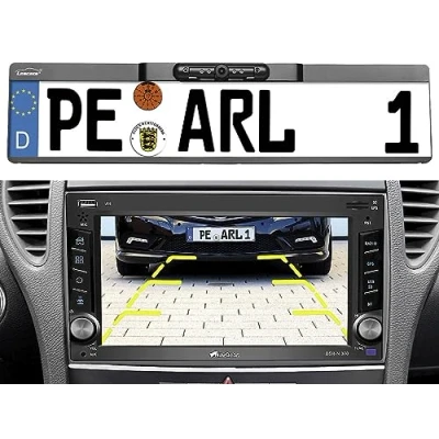 Abbildung von Lescars Funk Rückfahrkamera: Rückfahr Kamera im Nummernschild Halter, für Autoradio Anschluss (Rückfahrkamera Kabellos, Rückfahrkamera Nummernschild, an Radio anschließen)