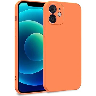 Abbildung von MyGadget Hülle kompatibel mit iPhone 12 Zweilagige Handyhülle Kameraschutz Cover Innenfutter &amp; Silikon außen Orange