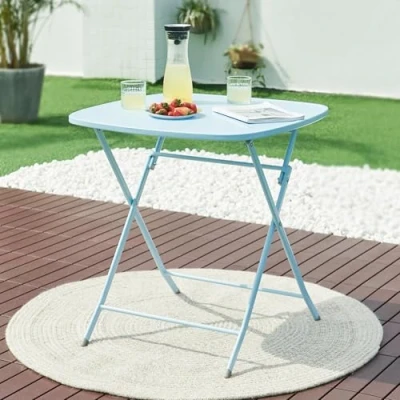 Abbildung von [en.casa] Gartentisch Sande Klapptisch 71 x 70 cm Balkontisch Stahl klappbar quadratisch Himmelblau Outdoor Beistelltisch faltbar