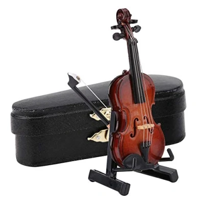 Abbildung von Miniatur Violine Modell, Mini Geige Miniatur, Modell mit Stand Case Puppenhaus Zubehör Musikinstrument für die Hausdekoration Dekoration Kinder Spielzeu