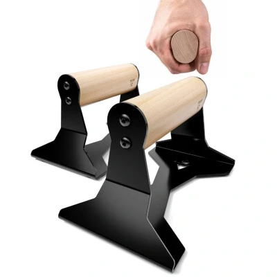 Abbildung von PULLUP &amp; DIP Liegestützgriffe mit ergonomischem Holz Griff, Maximale Belastung: 200 kg
