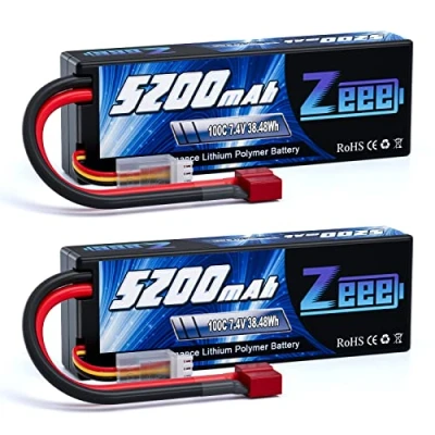 Abbildung von Zeee 2S LiPo Akku 7,4V 100C 5200mAh mit Deans T Steck Hardcase Batterie für RC Auto, Flugzeug, Hubschrauber, Hobby (2 Packungen)