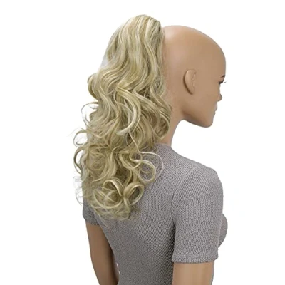 Abbildung von CAISHA 45cm Lang Haarteil Zopf Pferdeschwanz Haarverlängerung Mit Kordelverschluss Voluminös Gelockt Hellblond Mix PH26