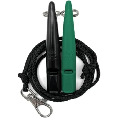 Abbildung von ACME Hundepfeife No. 211,5 mit Pfeifenband Im Doppelpack 2 Pfeifen inklusive Bänder Ideal für den Rückruf Laut und weitreichend (Black + Emerald Green)