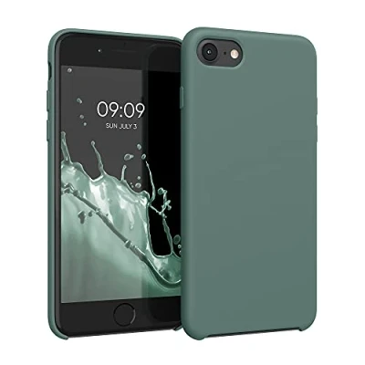 Abbildung von kwmobile Hülle kompatibel mit Apple iPhone SE (2022) / (2020) 8 7 Silikon Handy Case Handyhülle weiche Oberfläche kabelloses Laden Tannengrün