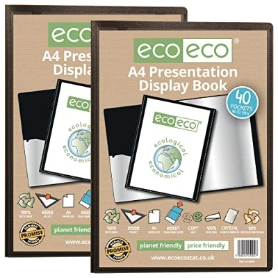 Abbildung von eco eco004x2 Präsentationsmappe, A4 Format, 50% recycelt, 40 Hüllen, Schwarz, Präsentationsmappe mit Kunststoffhüllen, 2 Stück