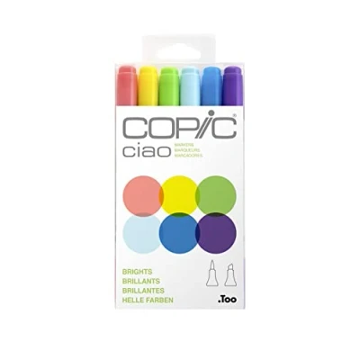 Abbildung von COPIC Ciao Marker Set &quot;Brights&quot; mit 6 Farben, Allround Layoutmarker, im praktischen Acryl Display zur Aufbewahrung und einfachen Entnahme
