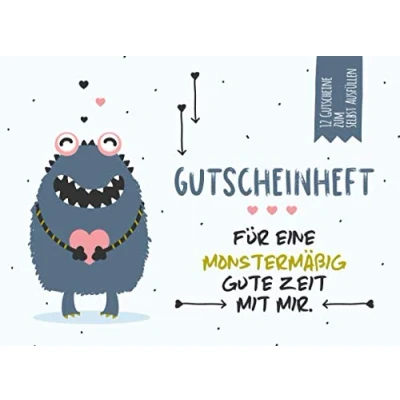 Abbildung von Gutscheinheft für eine monstermäßig gute Zeit mit mir: kleines Gutscheinbuch als Geschenk zum Geburtstag, zu Weihnachten oder einfach so 12 vollfarbigen Blanko Gutscheinen selbst Ausfüllen