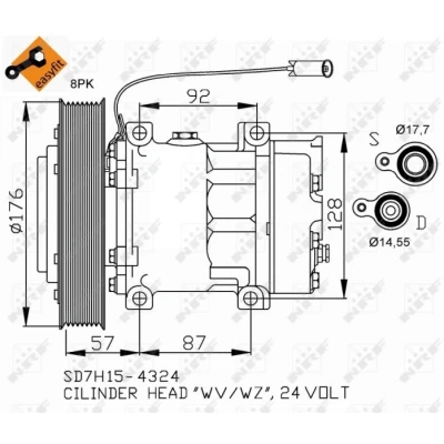 Abbildung von NRF 32700 Kompressor SD7H15 24 PAG 46 mit Kompressoröl, Dichtring EASY FIT