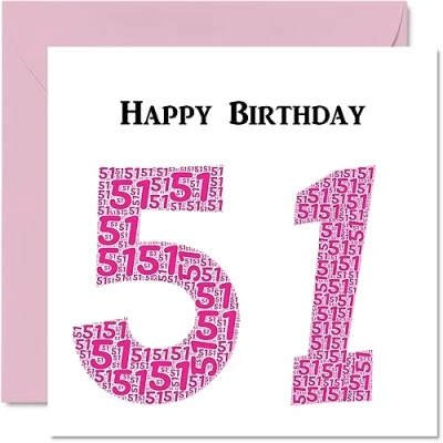 Abbildung von lustige Geburtstagskarte zum 51. Geburtstag für Frau Shapecloud Happy Birthday Karte Vater, Mutter, Großvater, Nanny, Oma, Onkel, Tante, Cousin, Freund, 145 mm x Grußkarten,