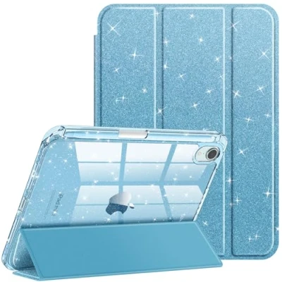 Abbildung von Fintie Hybrid Hülle für iPad Mini 7 (A17 Pro) 2024 / 6. Generation 2021 8.3 Zoll mit Stifthalter Stoßfeste Schutzhülle transparenter Hartschale auf der Rückseite, Glitzer Blau