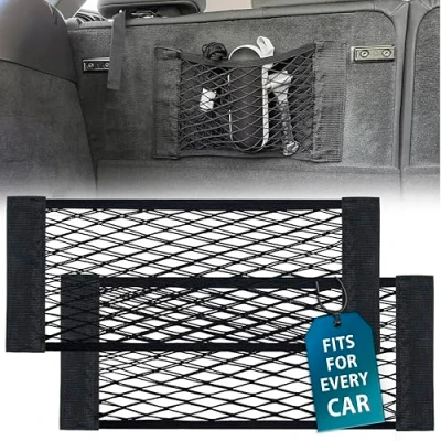 Abbildung von MyGadget 2X Kofferraum Netztasche Klett [25 x 80 cm] Universal Organizer im Auto Innenraum Gepäcknetz für KFZ Zubehör wie z.B. Warnwesten &amp; Feuerlöscher