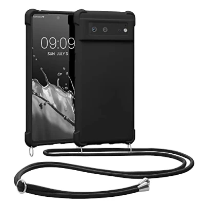 Abbildung von kwmobile Necklace Case kompatibel mit Google Pixel 6 Hülle Cover Kordel zum Umhängen Silikon Schutzhülle Schwarz