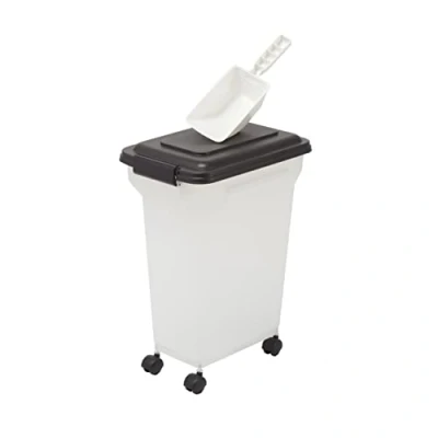Abbildung von Iris Ohyama Hundefutter Aufbewahrung mit Rollen, 20L/7.5kg, Schwarz, Luftdichte Futterbox, Trockenfutter, Futterbehälter, Für Hunde, Katzen, Tierfutterbehälter, Schaufel, BPA frei, Futtertonne, ATS M