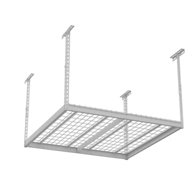 Abbildung von Velano Metall Garagen Deckenregal, Halterung, Lagerregal mit Gitterboden PGF 1 Weiß, 122X122 cm Schwerlastregal verstellbaren Regalböden, für Keller, Dachboden, Geschäft &amp; Werkstatt