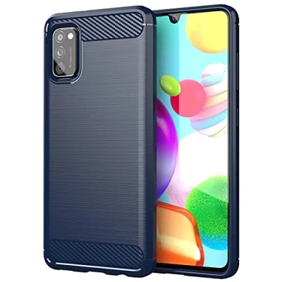 Abbildung von Cadorabo Hülle kompatibel mit Samsung Galaxy A41 Schutzhülle TPU Silikon Case Karbon Optik Slim Kratzfest Weiche Gummi Rundumschutz für in Blau