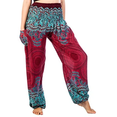 Abbildung von Lofbaz Damen Haremshose mit gesmoktem Bund Rose Burgund Size S