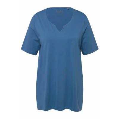 Abbildung von Ulla Popken Ausschnitt Halbarm Tshirt basic, Damen, Größe: 62/64, Blue denim