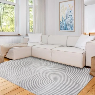 Abbildung von Astra Moderner Teppich Wohnzimmer, Schlafzimmer Weiches Flachgewebe für Innen Flauschiger Kurzflorteppich Kringel Silber, 160 x 230 cm