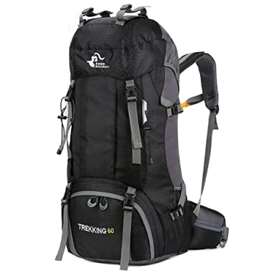 Abbildung von Bseash 60L Wasserdichter leichter Wanderrucksack mit Regenschutz, Outdoor Sport Tagesrucksack Multifunktions Reisetasche für Klettern Camping Reisen (Schwarz)