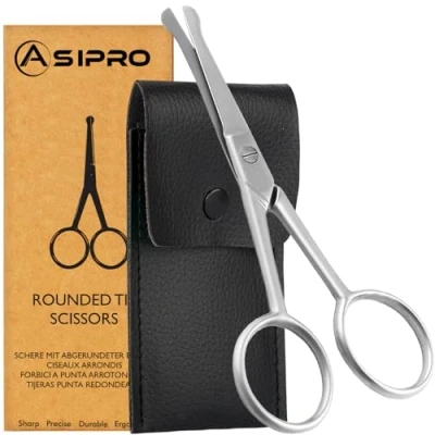 Abbildung von ASIPRO Nasenhaarschere Herren &amp; Frauen 4&quot; mit Etui Edelstahl Nasenhaar Schere, Nasenschere Nose Scissors Bartschere Schere Nasenhaare Abgerundet zum Ohrhaaren, Nase Nasenhaarscheren