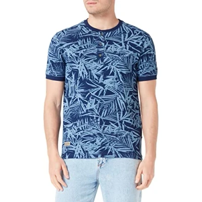 Abbildung von camel active Henley MIT Allover Tshirt print, Herren, Größe: 3XL, Indigo