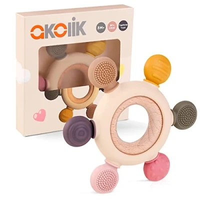 Abbildung von Beißring für Babys, Baby Zahnen Spielzeug aus Silikon, Ruder Greifling Beißspielzeug, BPA frei Nursing Zubehör 3+ Monate Babys Kleinkinder (Ruder B)