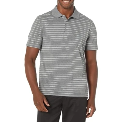 Abbildung von Amazon Essentials Herren Golf Poloshirt, Schnell Trocknend, Schmale Passform, Mittelgrau Meliert Streifen, M