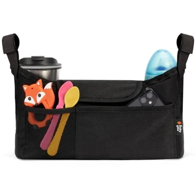 Abbildung von Kinderwagen Organizer mit Getränkehalter &amp; ausfaltbarer Netztasche Universale Tasche, Wasserabweisender Buggy Organizer, Kinderwagentasche Wickeltasche