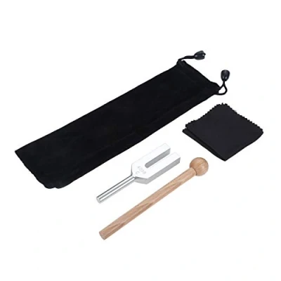 Abbildung von DRELD 4096 Hz Standard Stimmgabel Aluminium Chakra mit Holzhammer und Tasche Tuch für Klangtherapie Musikinstrument Heiler Vibration (Silber)