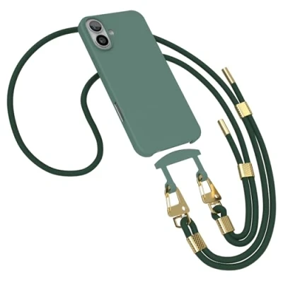 Abbildung von EAZY CASE Hülle mit Band kompatibel iPhone 16 Plus Handyhülle für Schutzhülle Silikonhülle Mikrofaser Fallschutz Handykette zum Umhängen 2in1 Handykordel Grün