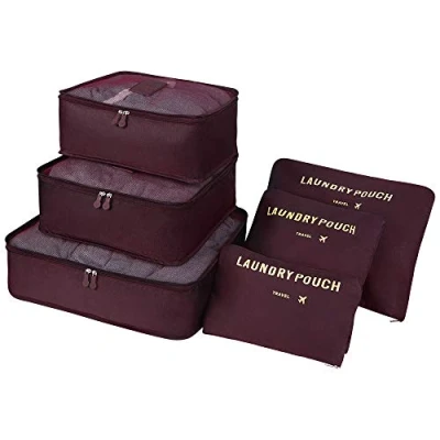 Abbildung von Vicloon Gepäck Organizer, 6 in 1 Set Koffer Organizer Umfassen 3 * Packwürfel und Aufbewahrungsbeutel, Reise Kleidertaschen für trockene Kleidung, Unterwäsche, Kosmetik Andere Zubehör(Weinrot)