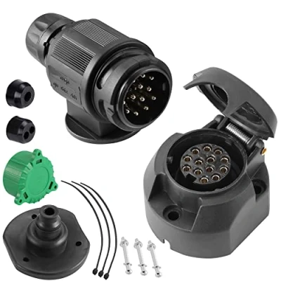 Abbildung von SPARKMOTO 13 Poliger Anhänger Stecker und Polig Steckdose,mit Montagezubehör,inkl. Grün Parking Cover,12V Wasserdicht Steckdose für KFZ Wohnwagen AHK(Klassisch)