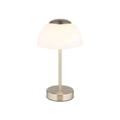 Abbildung von GLOBO LIGHTING LED Tischleuchte SARIMA, H 31 cm, Nickelfarben, Weiß, Metall, Glas, Anpassung der Farbtemperatur, Dimmfunktion, fest integriert, Extra Warmweiß, Neutralweiß, Tageslichtweiß, Akkubetrieben, 1 flammig, Touch, inkl. USB Kabel