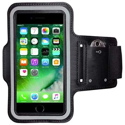 Abbildung von CoverKingz Sportarmband für iPhone 7 / 8 Armtasche mit Schlüsselfach Oberarm Halterung Sport Laufarmband Handy Armband Schwarz