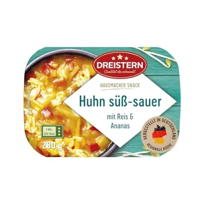 Abbildung von DREISTERN Huhn Süß sauer mit Reis und Ananas 280g Snack aus der Little Hot Kitchen schnell &amp; einfach zubereitet