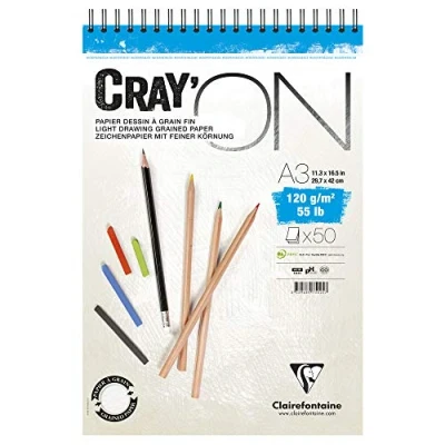 Abbildung von Clairefontaine 975032C Zeichenblock Cray’On (160 g, ideal für Trockentechnik, 30 Blatt, DIN A3, 29,7 x 42cm, Spiralbindung, mikroperforiert) extra weiß