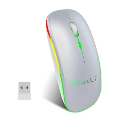 Abbildung von EasyULT Bluetooth 5.1 Kabellose Maus, 2,4 GHz USB funkmaus, 800/1200/1600 DPI Optical Tracking, Wiederaufladbare LED Dual Modus Mouse, Optische Maus für PC, Laptop, iOS, Android, Windows(Silber)
