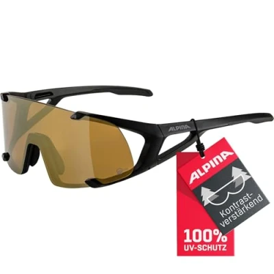 Abbildung von ALPINA HAWKEYE S Q LITE Verspiegelte, Kontrastverstärkende &amp; Beschlagfreie Sport Fahrradbrille Mit 100% UV Schutz Für Erwachsene, black matt, One Size