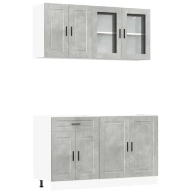 Abbildung von vidaXL 4 TLG. Küchenschrank Set Kalmar Betongrau Holzwerkstoff, Küchenzeile Einbauküche, Schrank Set, Unterschrank, Küchenschrank, Hängeschrank