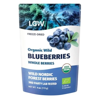 Abbildung von Getrocknete Bio Wildheidelbeeren, ohne Zuckerzusatz, 113g, gefriergetrocknete Heidelbeeren aus nordischen Wäldern, 100% Vollfrucht Zusatzstoffe, frei von Gentechnik