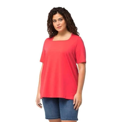 Abbildung von Ulla Popken Carreeausschnitt Halbarm Tshirt basic, Damen, Größe: 50/52, Dark coral