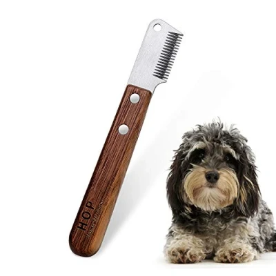 Abbildung von Hund Trimmmesser mit Holzgriff für Stumpf Hunde Rauhaardackel Dackel Fein Deckhaar Terrier, Mittel Abisoliermesser Braun Trimm Messer Haustierpflege Werkzeug Haustier Pet Unterwolle