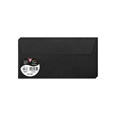 Abbildung von Clairefontaine 5835C Packung mit 20 Umschläge Pollen, Format DL, 110 x 220 mm, 120g, ideal für Ihre Einladungen und Korrespondenz, Schwarz, 1 Pack