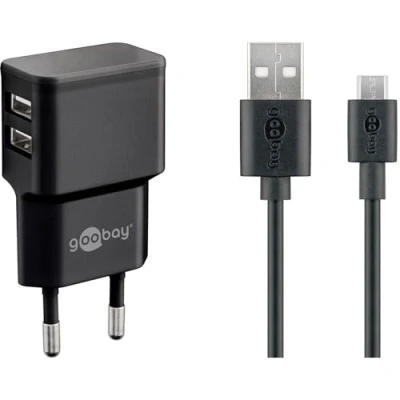 Abbildung von goobay 44984 Micro USB Dual Ladeset 2,4 A Ladegerät, schwarz